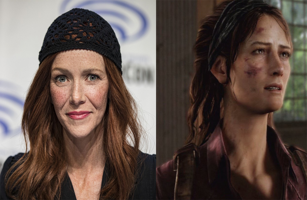 photo on left is of Annie Wersching wearing a hat, photo on right is of Tess from The Last of Us